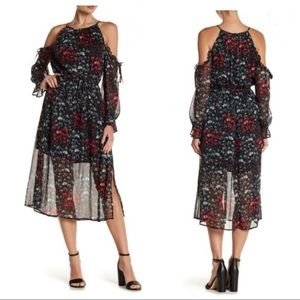 ⭐️ 1. State Floral Ruffle Metallic Midi Dress XS